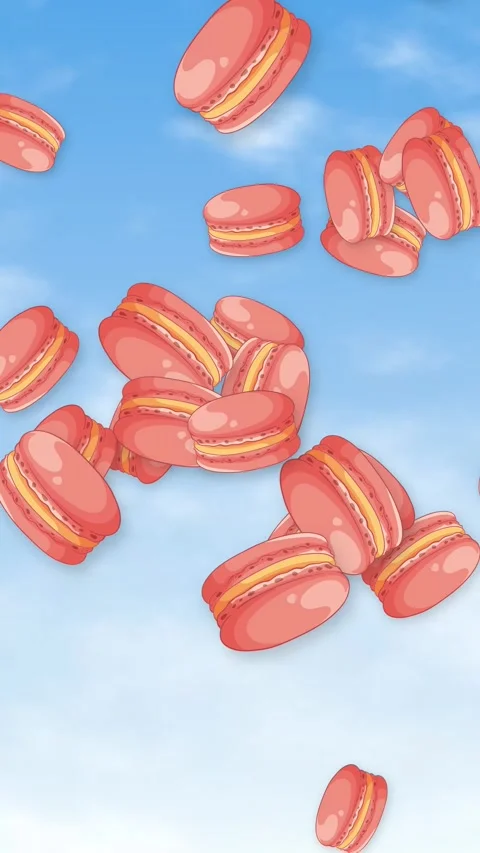 Vertical Animation of Pink Macarons Falling Against a Blue Sky Stock Footage 344622703