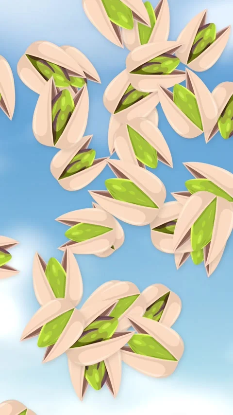 Vertical Animation of Pistachio Nuts Falling Against a Blue Sky Stock Footage 344831383