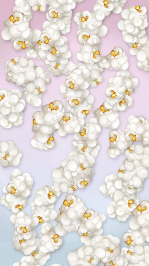 Vertical Animation of Popcorn Falling Against a Pastel Gradient Background Stock Footage 346274450
