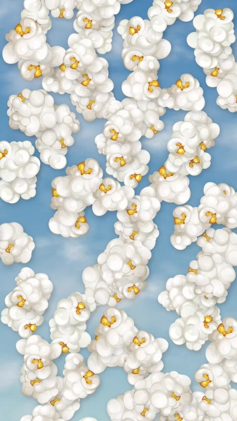 Vertical Animation of Popcorn Kernels Falling Against a Blue Sky Background Stock Footage 344850656