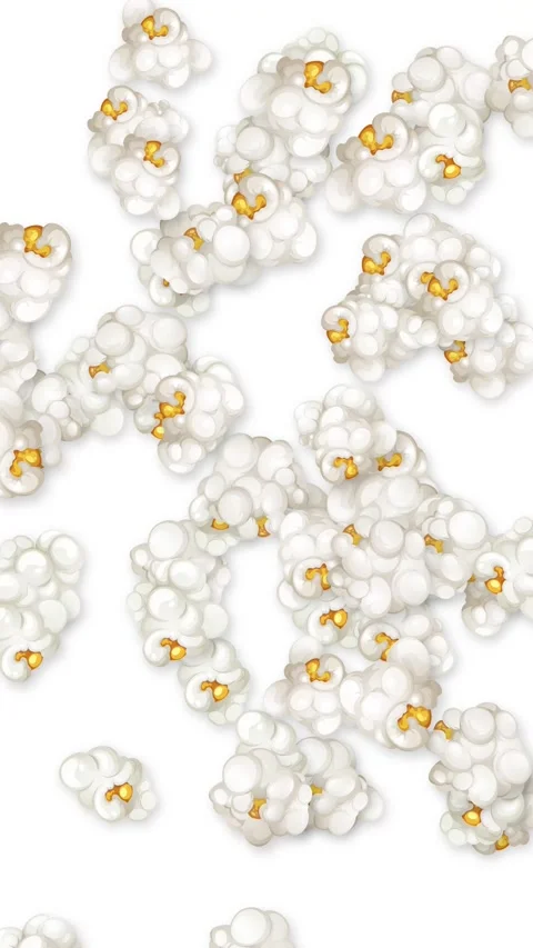 Vertical Animation of Popping Popcorn Kernels on White Background Stock Footage 344845377