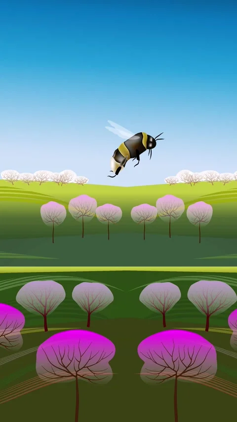 Vertical animation postcard. A bumblebee flies against a blue sky Stock Footage 238526882