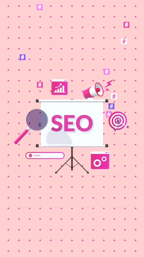 Vertical Animation of Projector Screen with SEO Text and Marketing Icons Stock Footage 313852367