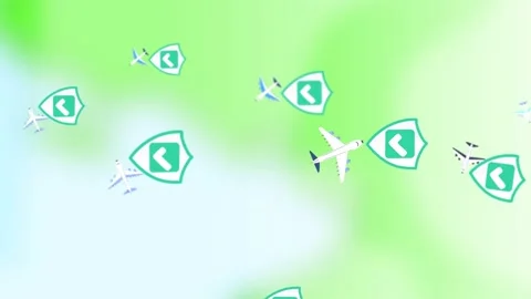 Vertical animation protected planes fly on the world map. Safe travel concept Video stock 137130629