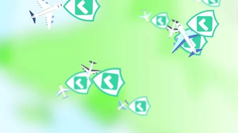 Vertical animation protected planes fly on the world map. Safe travel concept Stock-Footage 140034691