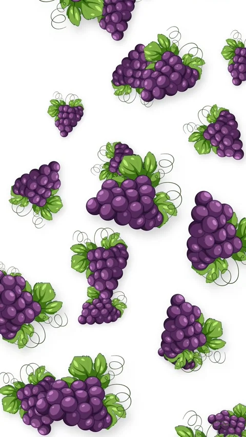 Vertical Animation of Purple Grapes Falling Against a White Background Stock Footage 343836767