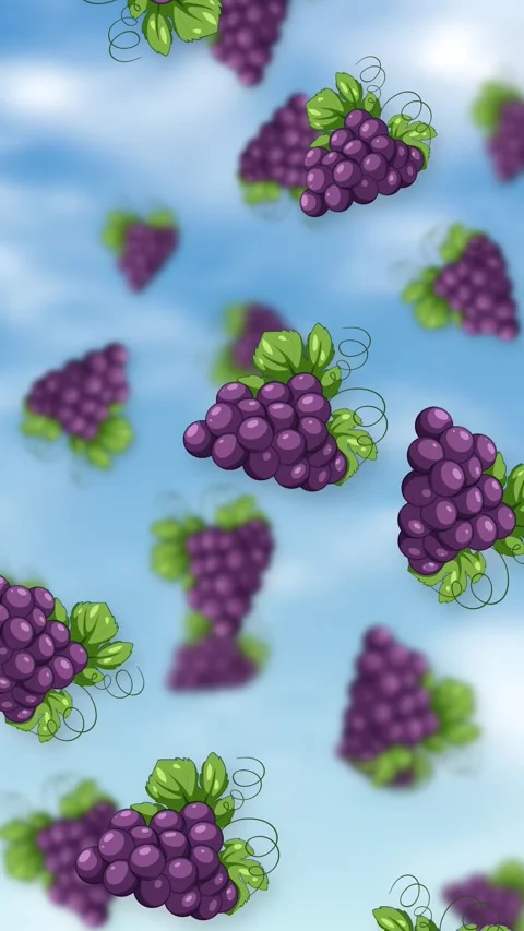 Vertical Animation of Purple Grapes Falling Against a Blue Sky Stock Footage 344617302