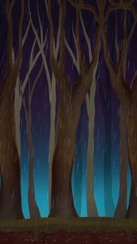 Vertical Animation of Rain Falling in a Dark Stylized Forest at Night Stock Footage 342101502