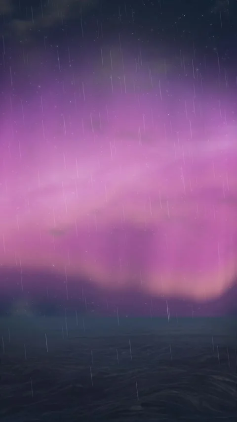 Vertical Animation of Rain Falling Over Dark Ocean Under Purple Sky Stock Footage 344831589