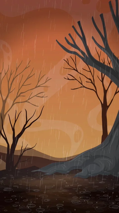 Vertical Animation of Rain Falling on Water in a Spooky Forest Stock Footage 344833091