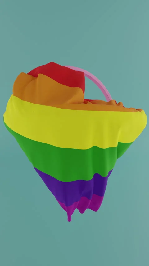 Vertical animation Rainbow flag falling on abstract seamless rings rotating Stock Footage 242605597