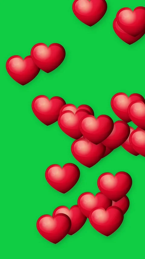 Vertical Animation of Red 3D Hearts Floating on Green Background Stock Footage 342211579
