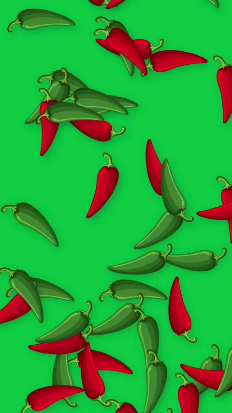 Vertical Animation of Red and Green Chili Peppers Falling on Green Background Stock Footage 339515737