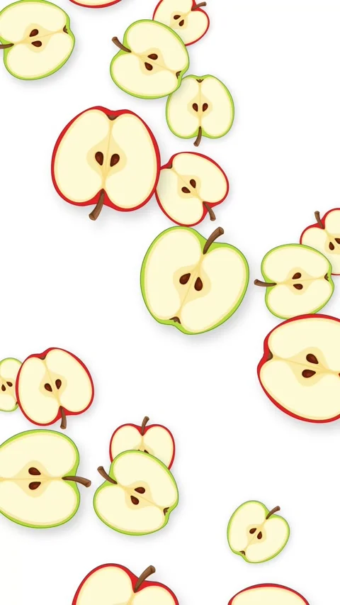 Vertical Animation of Red and Green Apple Halves Falling on White Background Stock Footage 343819178