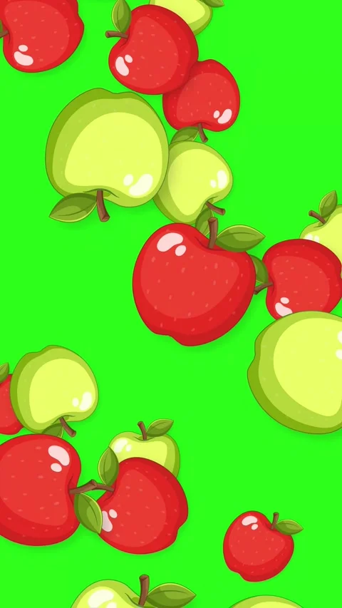 Vertical Animation of Red and Green Apples Falling on Green Screen Stock Footage 345297230