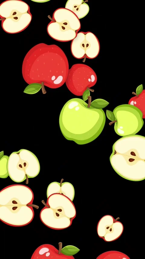 Vertical Animation of Red and Green Apples Falling on Black Background Stock Footage 345703643