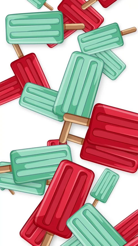 Vertical Animation of Red and Green Ice Pops Falling on White Background Stock Footage 346206804