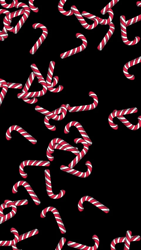 Vertical Animation of Red and White Candy Canes Falling on Black Background Stock Footage 339517837