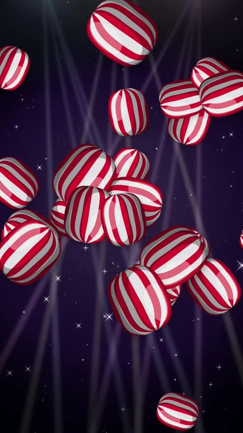 Vertical Animation of Red and White Striped Candies Falling Over Glitter Stock Footage 344831559