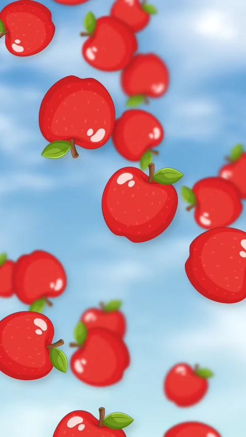 Vertical Animation of Red Apples Falling Through a Blue Sky Stock Footage 345708043