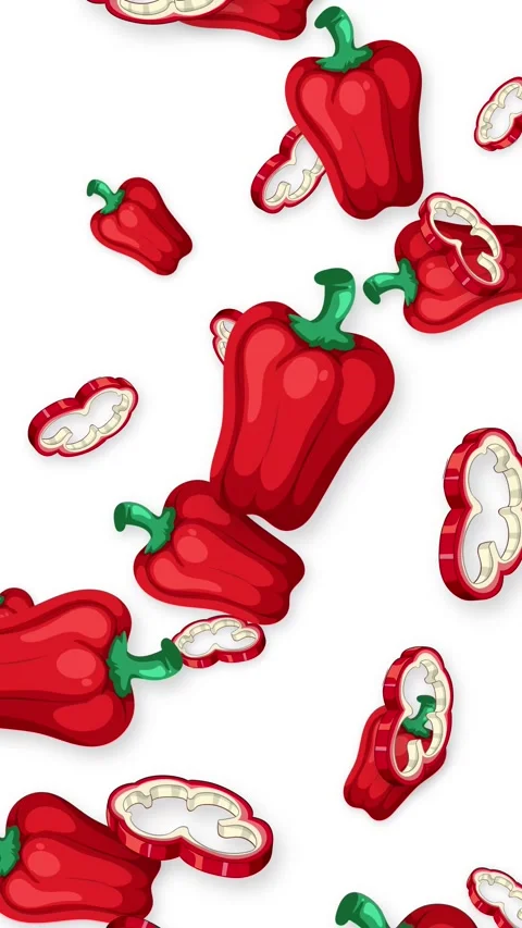 Vertical Animation of Red Bell Peppers Falling on White Background Stock Footage 345120839