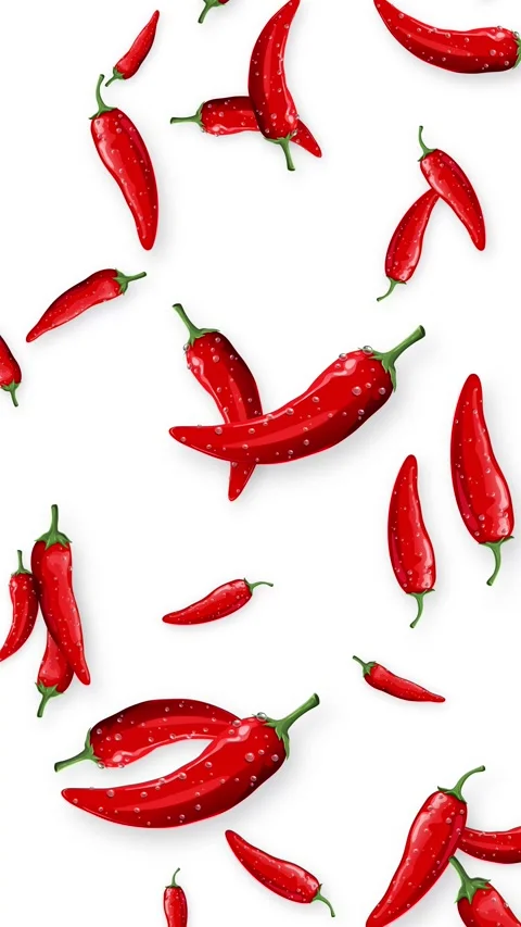 Vertical Animation of Red Chili Peppers Falling Against White Background Stock Footage 345314411
