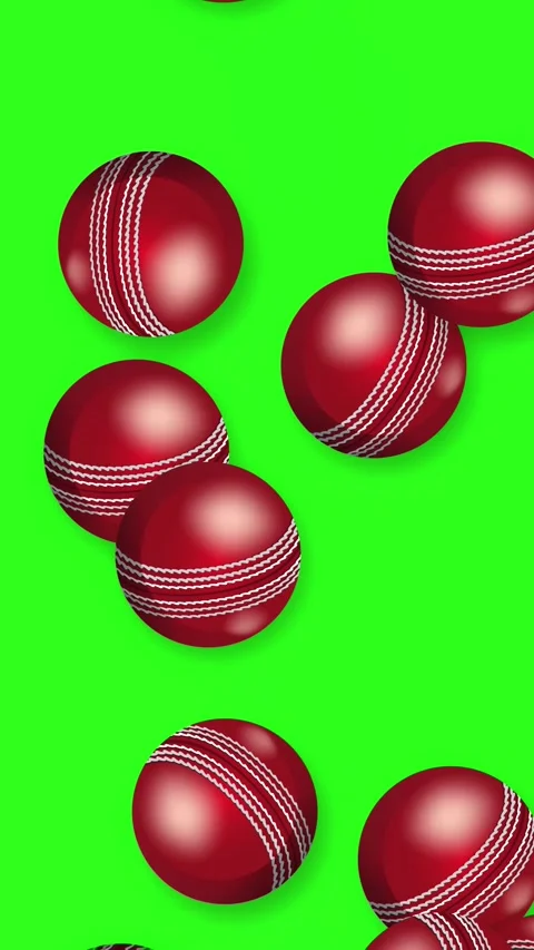 Vertical Animation of Red Cricket Balls Bursting on Green Background Stock Footage 344834947