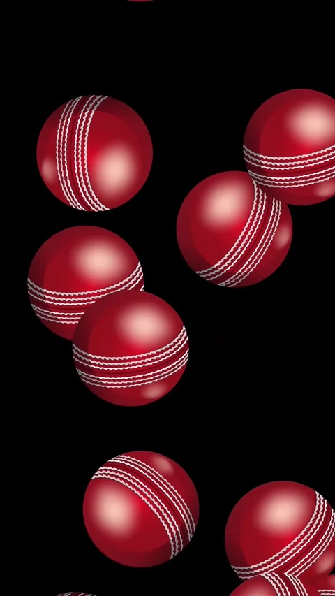 Vertical Animation of Red Cricket Balls Bursting Across Black Background Stock Footage 345198106