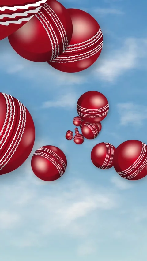 Vertical Animation of Red Cricket Balls Flying Through Blue Sky Stock Footage 345294078