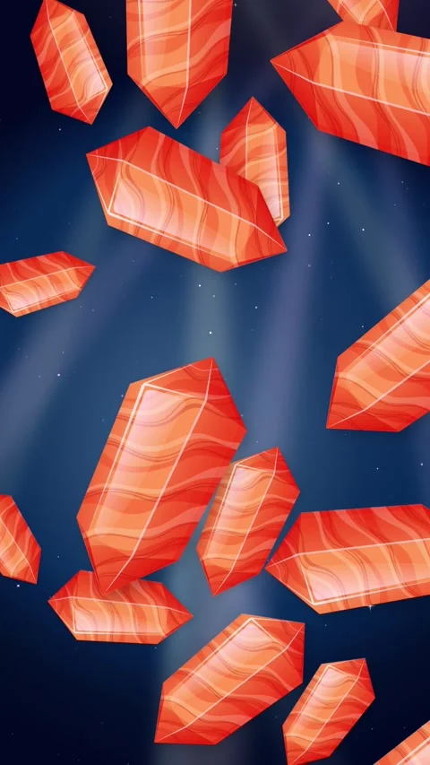 Vertical Animation of Red Crystals Falling Over a Blue Glitter Background Stock Footage 342489009