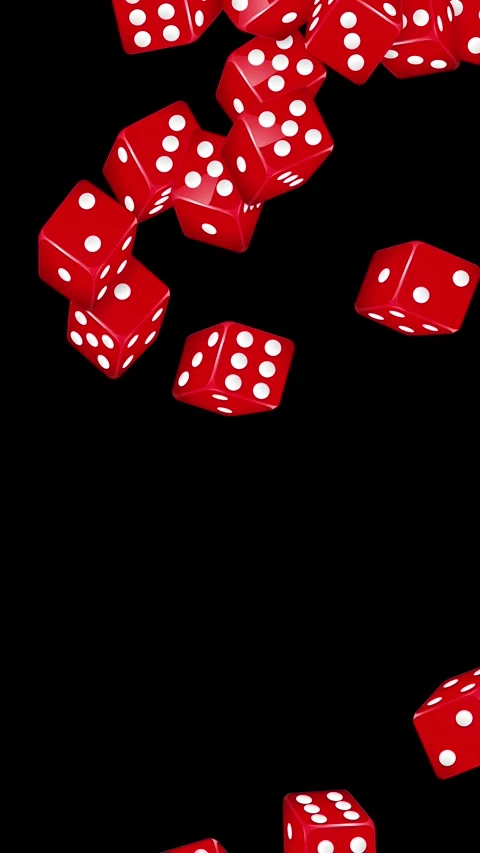 Vertical Animation of Red Dice Falling Against a Black Background Stock Footage 341839793