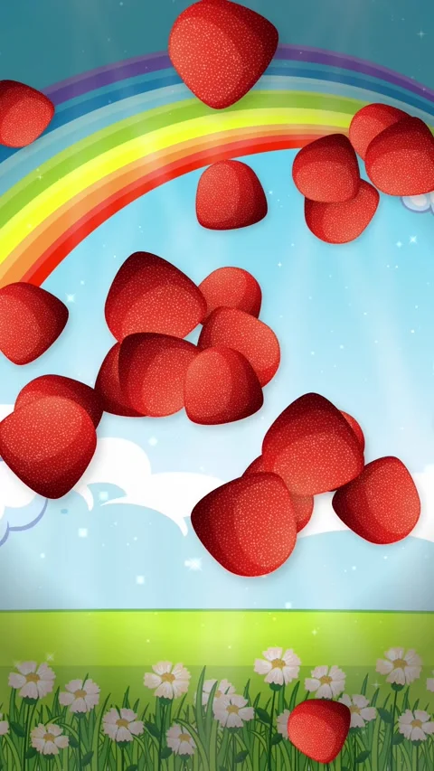 Vertical Animation of Red Strawberry Candies Falling Stock Footage 345304085