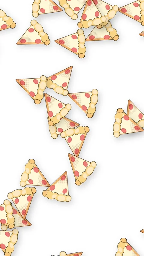 Vertical Animation of Retro Pizza Slices Falling on White Background Stock Footage 344622363