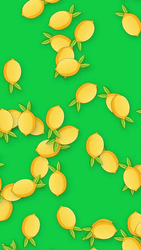 Vertical Animation of Retro Style Lemons Falling Against a Green Background Stock Footage 339516100