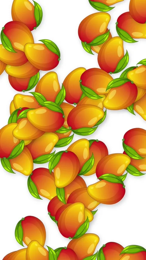 Vertical Animation of Ripe Mangoes Falling Against a White Background Stock Footage 339400596