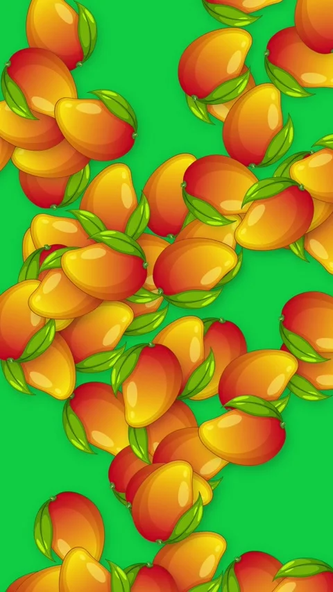 Vertical Animation of Ripe Mangoes Falling Against a Green Background Stock Footage 339516755