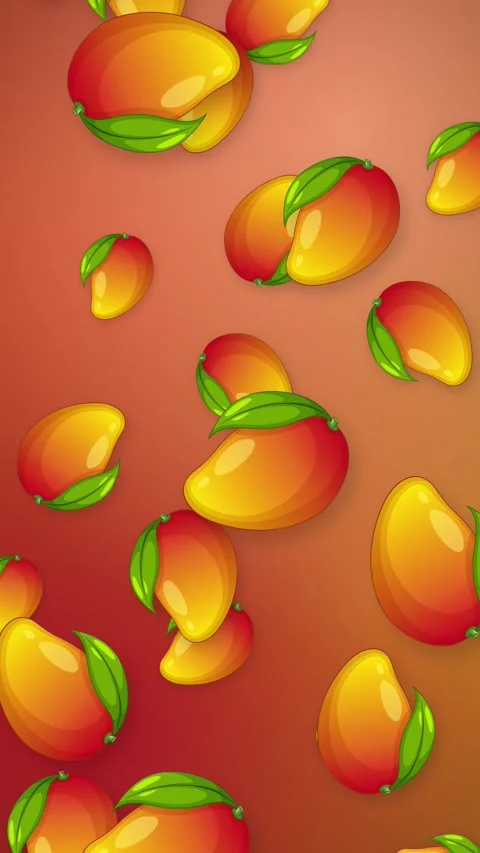 Vertical Animation of Ripe Mangoes Falling Against a Red Gradient Background Stock Footage 345705305