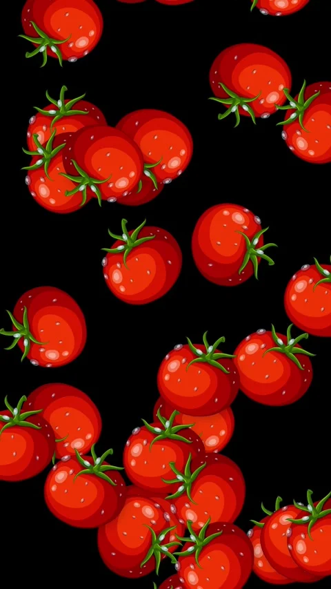 Vertical Animation of Ripe Red Cherry Tomatoes Falling on Black Background Stock Footage 339383969