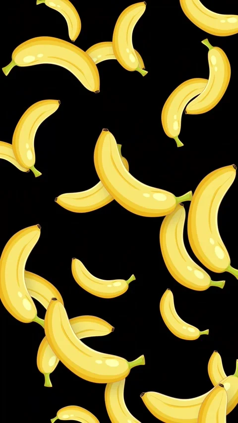 Vertical Animation of Ripe Yellow Bananas Falling Against Black Background Stock Footage 345294076