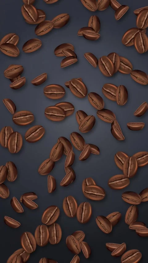 Vertical Animation of Roasted Coffee Beans Falling Against Dark Background Stock Footage 343698949