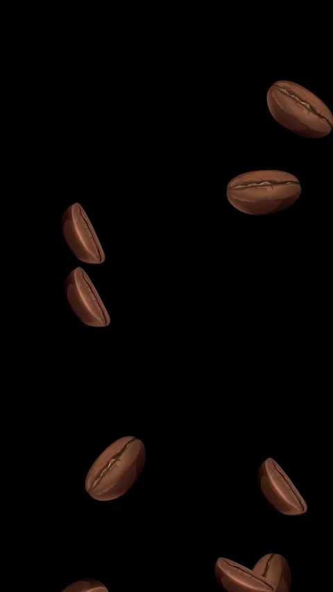Vertical Animation of Roasted Coffee Beans Falling Against Black Background Stock Footage 343830911