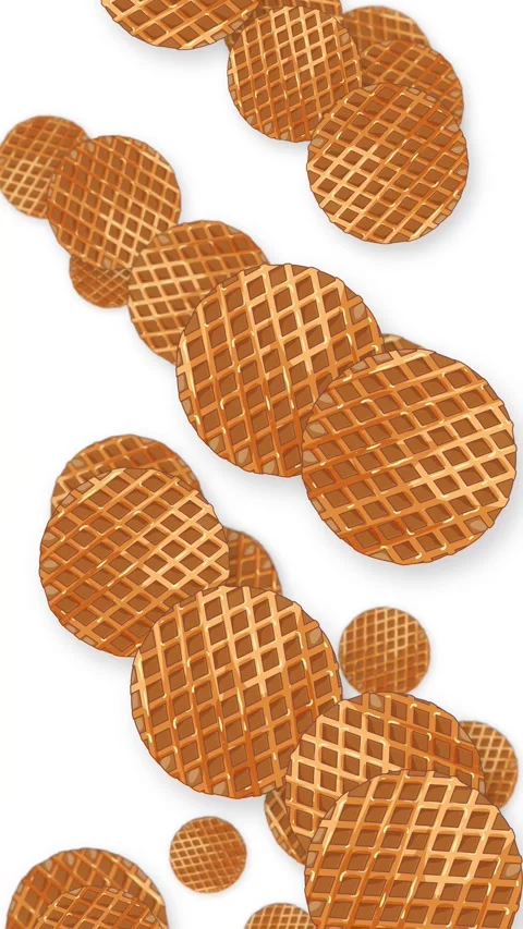 Vertical Animation of Round Waffle Cookies Falling Against White Background Stock Footage 342319173