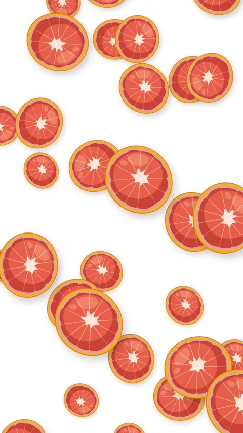 Vertical Animation of Sliced Grapefruit Falling Against a White Background Stock Footage 344931669
