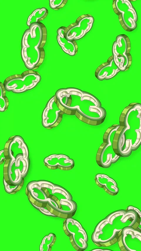 Vertical Animation of Sliced Green Bell Peppers Falling on Green Background Stock Footage 346569300