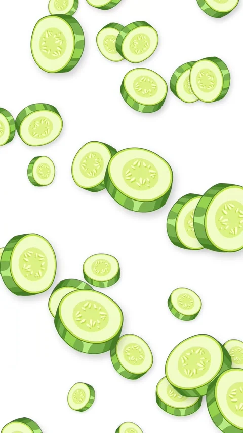 Vertical Animation of Sliced Green Cucumbers Falling on White Background Stock Footage 344833175