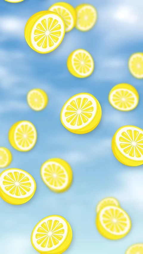 Vertical Animation of Sliced Lemons Falling Against a Blue Sky Stock Footage 345037785
