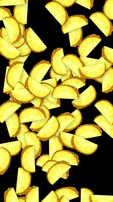 Vertical Animation of Sliced Pineapple Pieces Falling Against Black Background Video stock 340259223