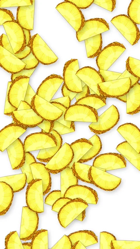 Vertical Animation of Sliced Pineapple Pieces Falling Against White Background Vídeos de archivo 342101369