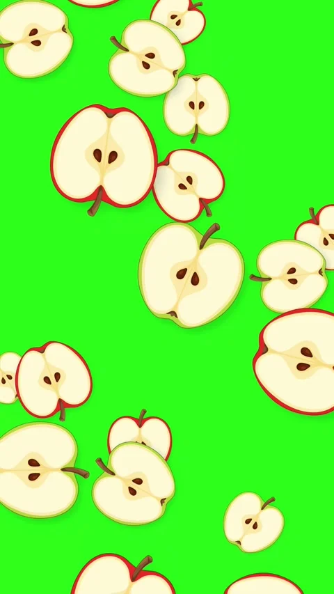 Vertical Animation of Sliced Red and Green Apples Falling on Green Screen Stock Footage 345317151