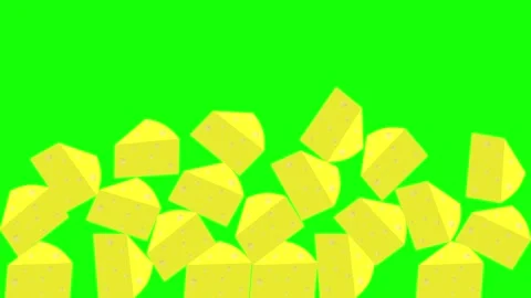 Vertical animation of slices of yellow falling cheese. green background Stock-Footage 140035397